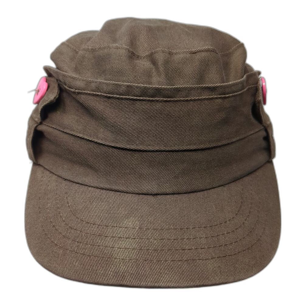 Roxy Army Cap Brown Pink One Size Heart Buttons Adjustable Slideback Hat